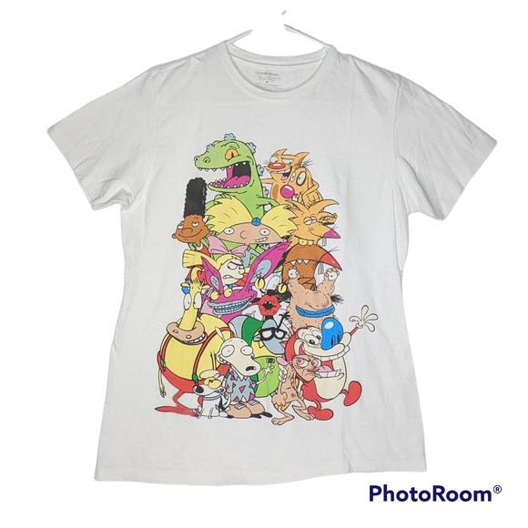 Nickelodeon T-Shirt Sz Medium White SS Nicktoons 90's Cartoon Characters 2016 - Picture 6 of 6
